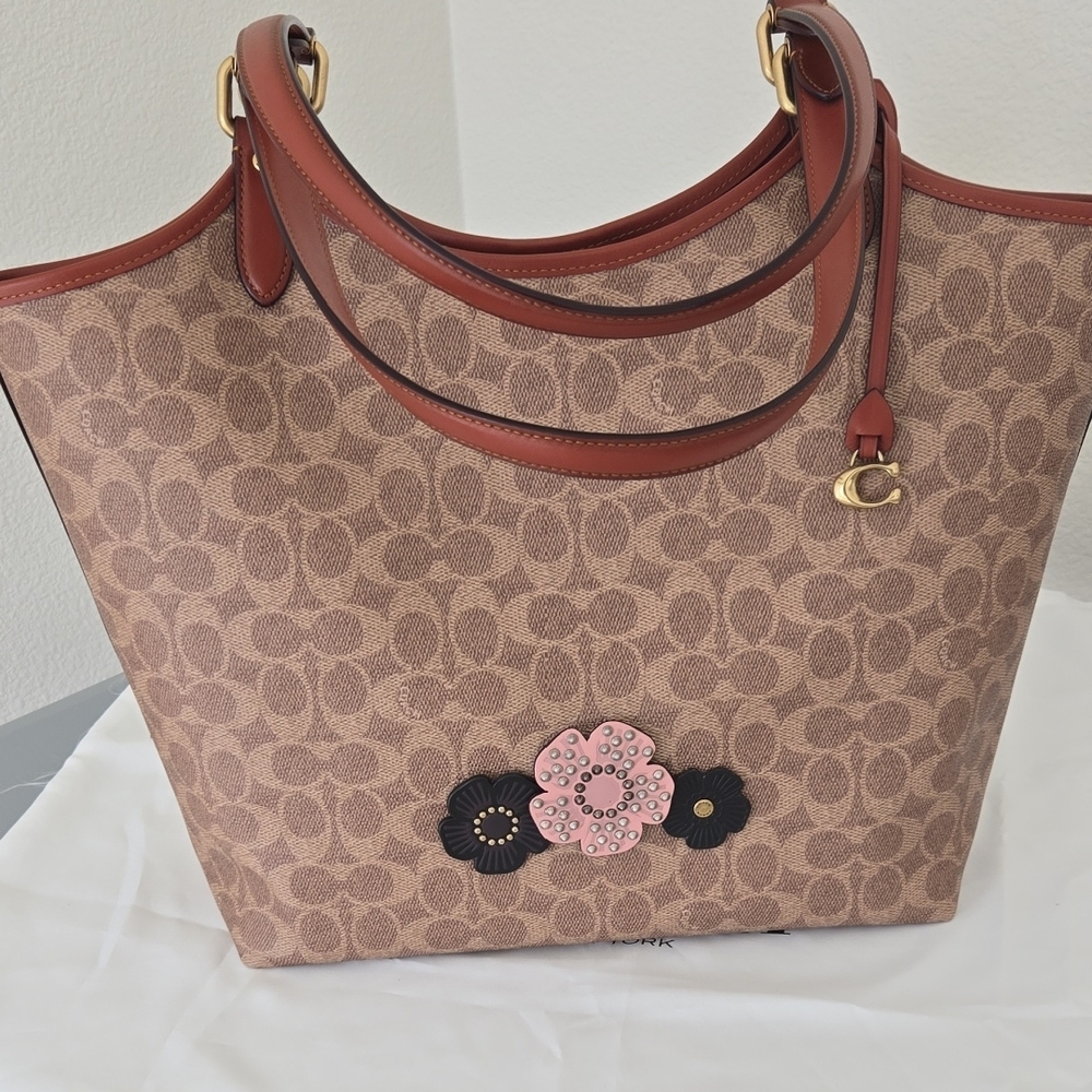 Coach Brown and Pink Tote Bag with Floral Design
